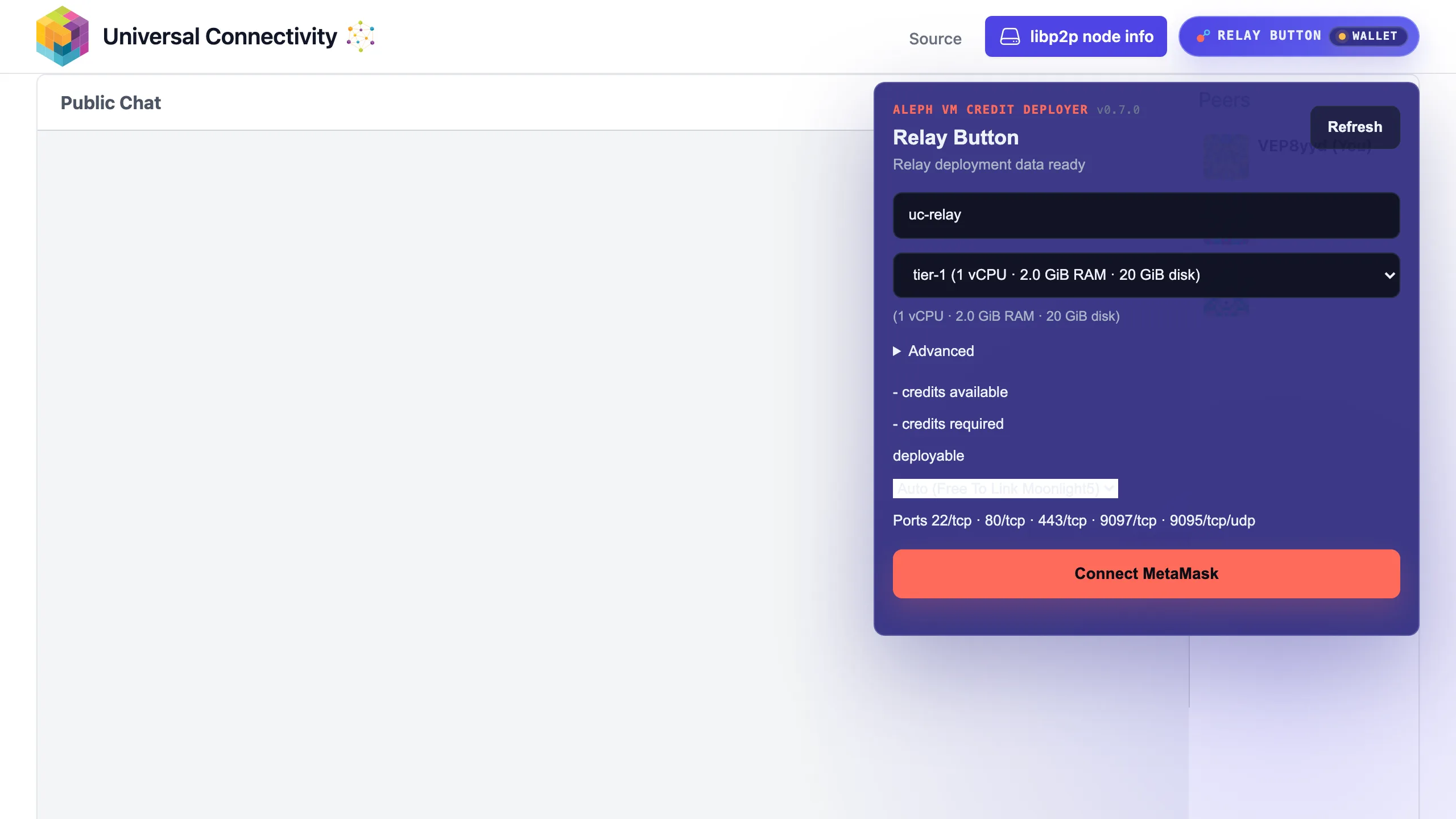 Universal Connectivity — relay button